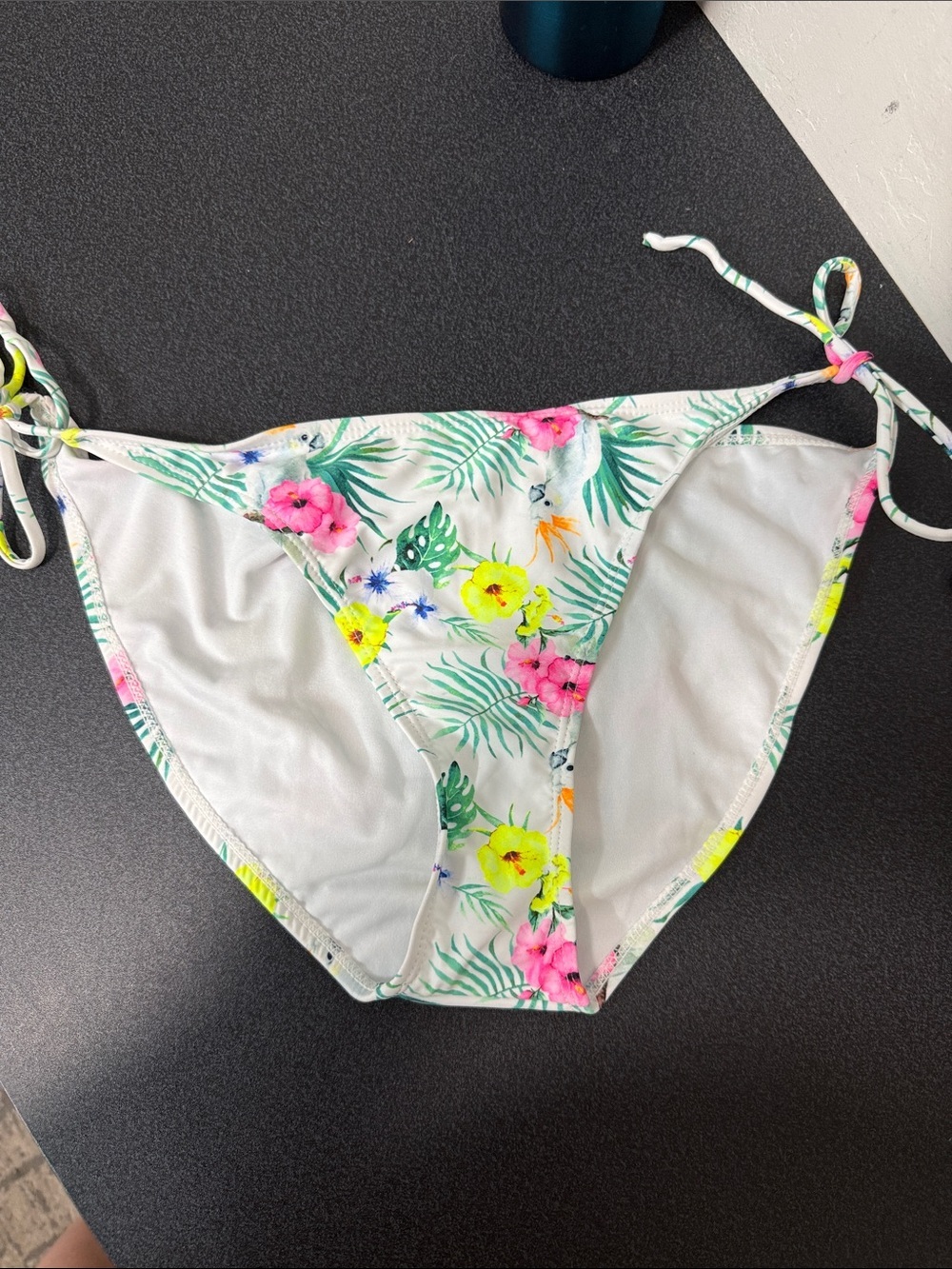 Ardene White Floral Tie-Side Bikini Bottoms - Pink, Yellow, Green
